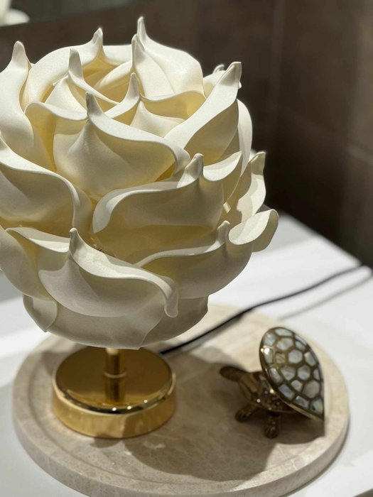 Opviq Lámpara de Mesa Eva Crema y Dorado Brillante